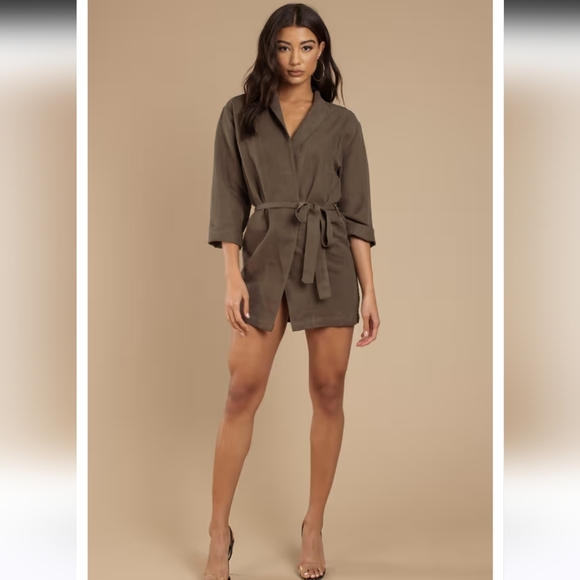 Stillwater The Ines  Olive Green Line Blend Collared Wrap Mini Dress Cardigan S - Picture 11 of 11